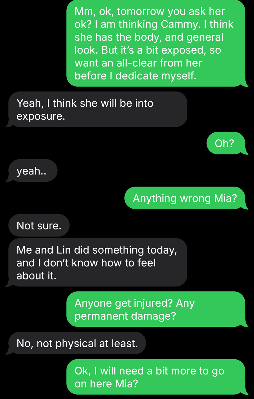 Text messages between Mia and Leah, part 4 of 9