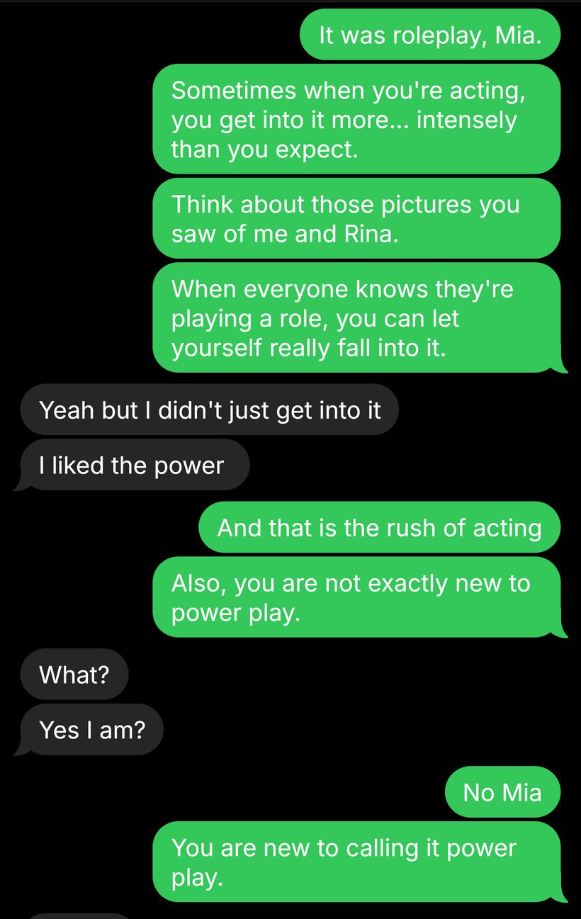 Text messages between Mia and Leah, part 7 of 9